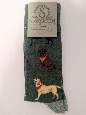 Socksmith Labrador Dog Print Graphic Bamboo Crew Socks Green Labs Men's OSFM